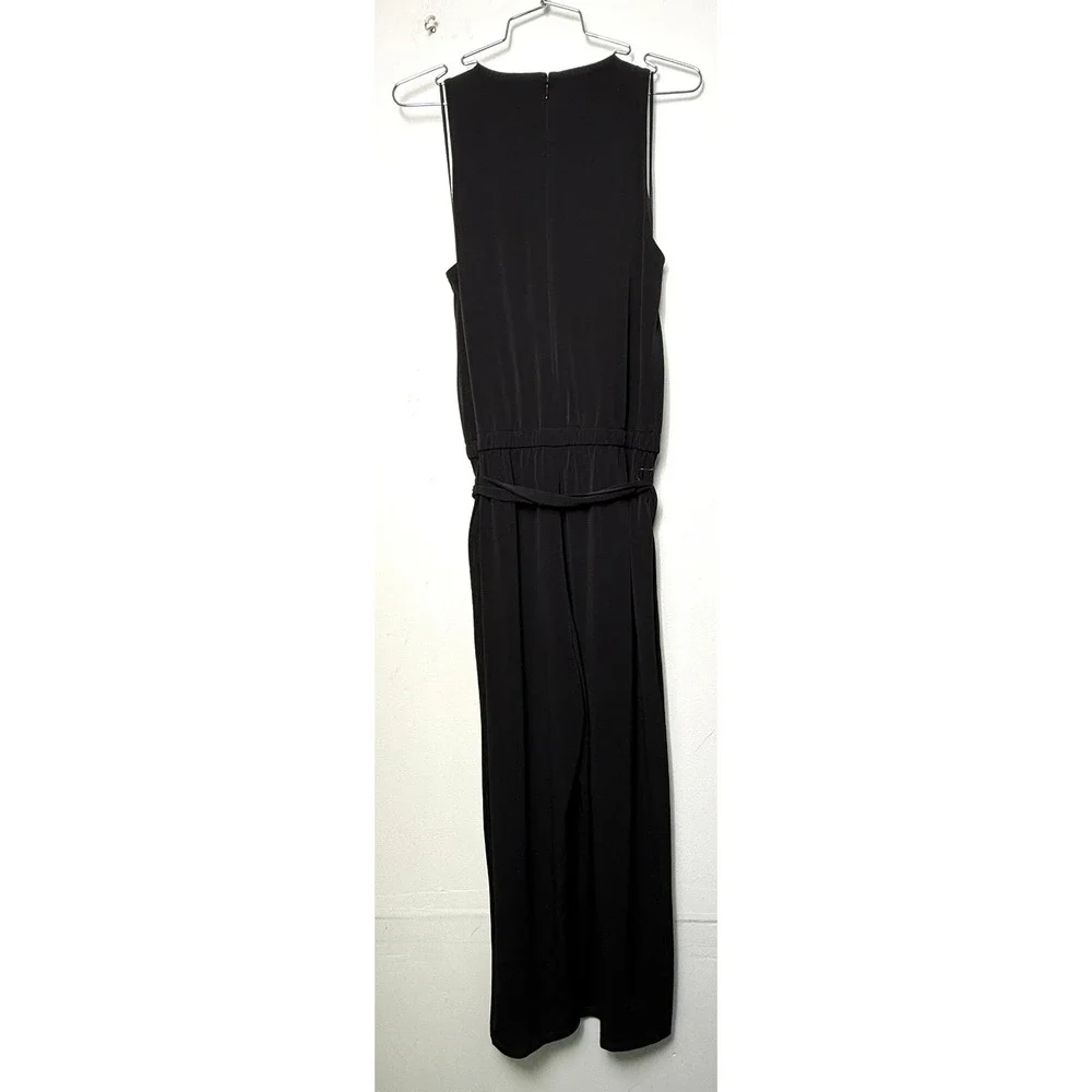 Michael Kors Sleeveless Black Jumpsuit Gold Logo Hardware Belted‎ Size M